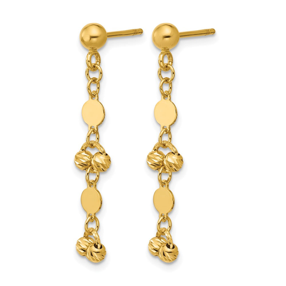 14K Polished D/C Beaded Fancy Circles Post Dangle Earrings