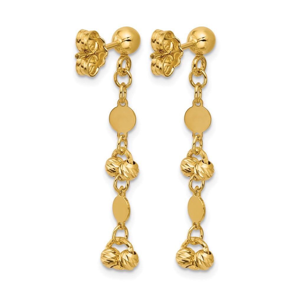 14K Polished D/C Beaded Fancy Circles Post Dangle Earrings