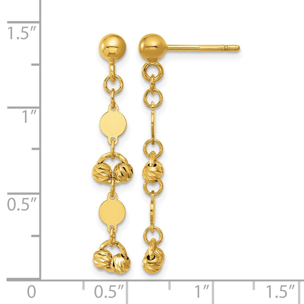 14K Polished D/C Beaded Fancy Circles Post Dangle Earrings
