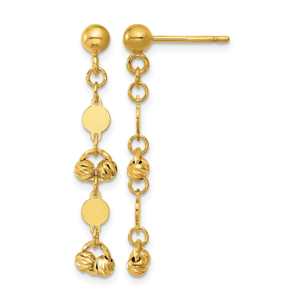 14K Polished D/C Beaded Fancy Circles Post Dangle Earrings