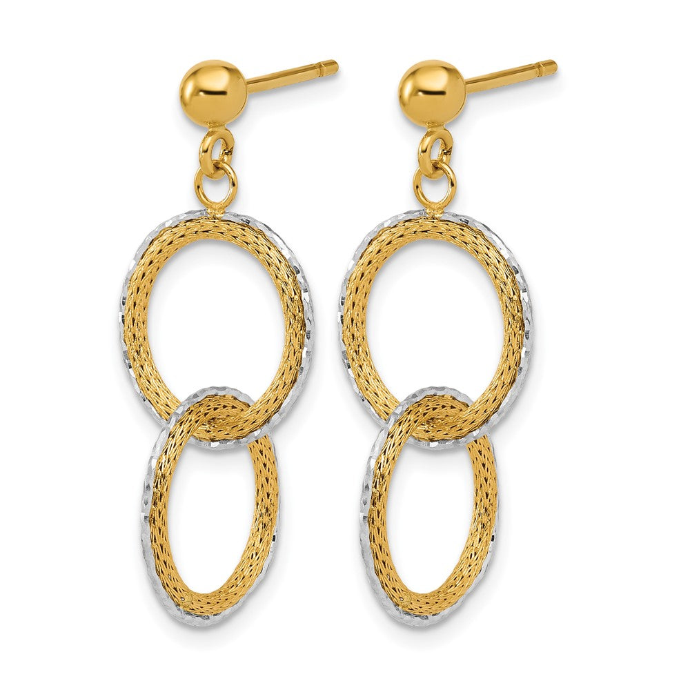 14KTT Polished Brushed D/C Circles Post Dangle Earrings