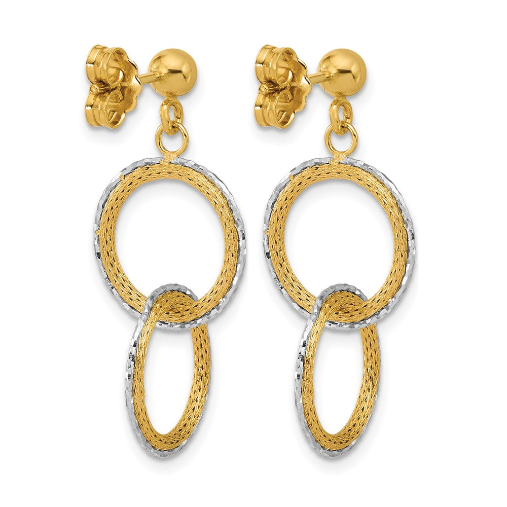14KTT Polished Brushed D/C Circles Post Dangle Earrings