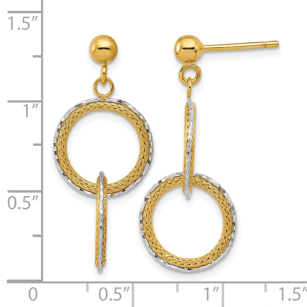 14KTT Polished Brushed D/C Circles Post Dangle Earrings