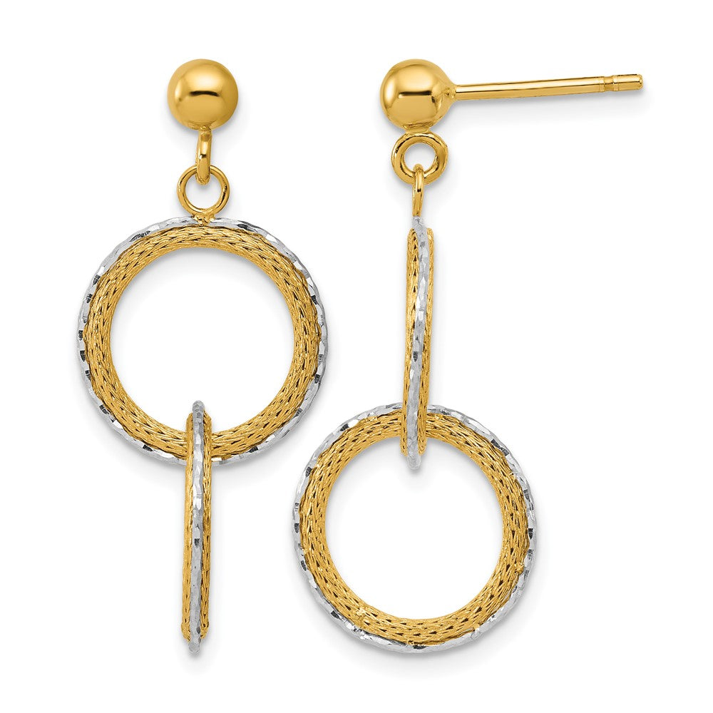 14KTT Polished Brushed D/C Circles Post Dangle Earrings