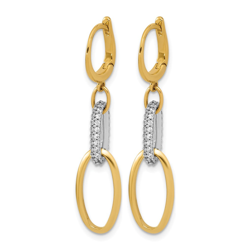 14K Two-tone Polished CZ Ovals Leverback Dangle Earrings