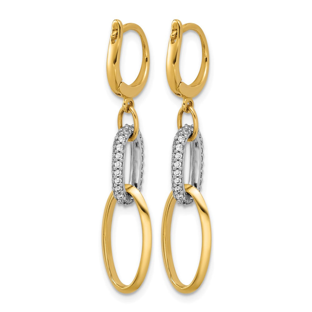 14K Two-tone Polished CZ Ovals Leverback Dangle Earrings