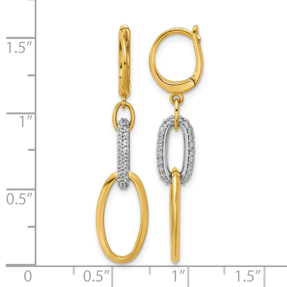 14K Two-tone Polished CZ Ovals Leverback Dangle Earrings