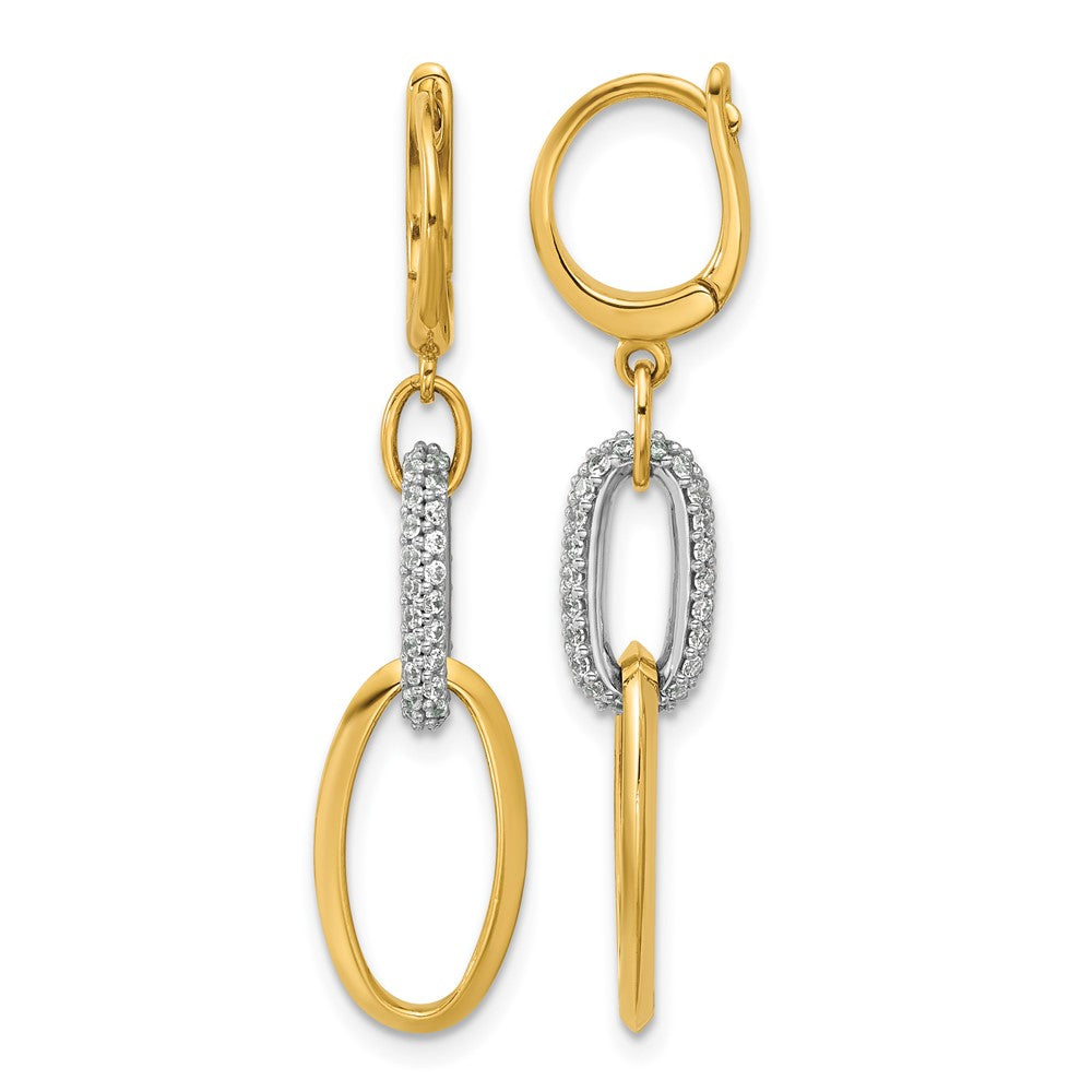 14K Two-tone Polished CZ Ovals Leverback Dangle Earrings