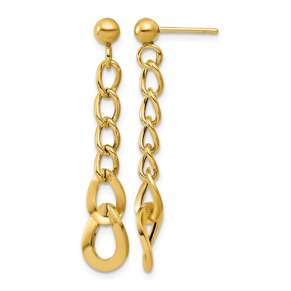 14K Polished Fancy Curb Link Post Dangle Earrings