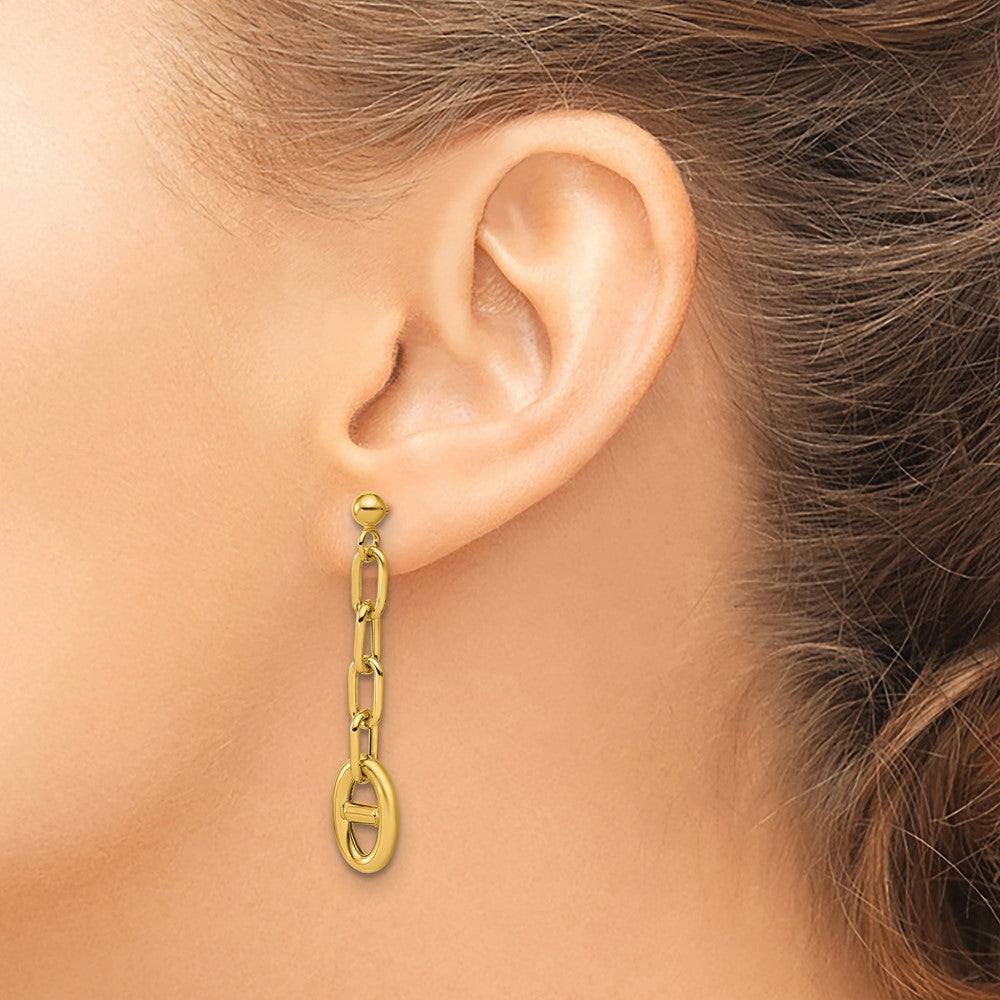 14K Polished Anchor Link Post Dangle Earrings