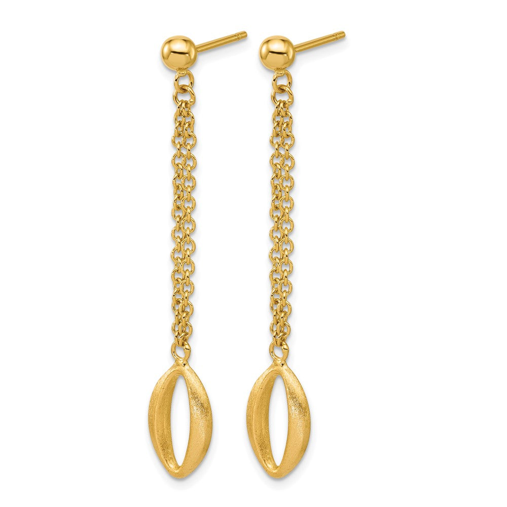 14K Polished and Brushed Navette Link Post Dangle Earrings