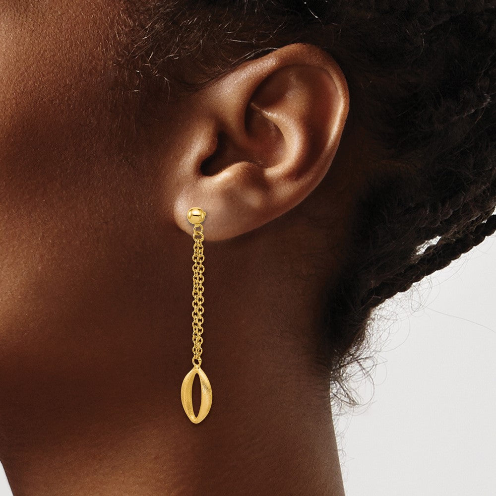 14K Polished and Brushed Navette Link Post Dangle Earrings