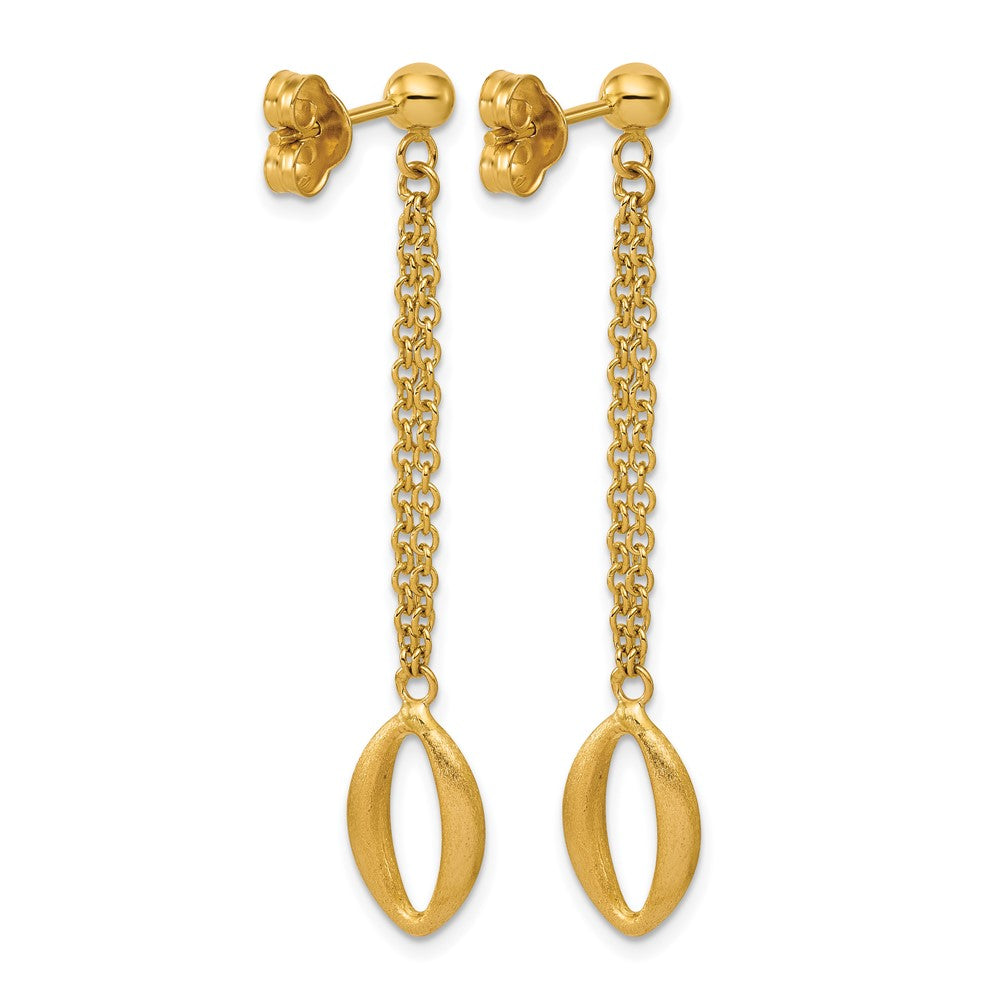 14K Polished and Brushed Navette Link Post Dangle Earrings