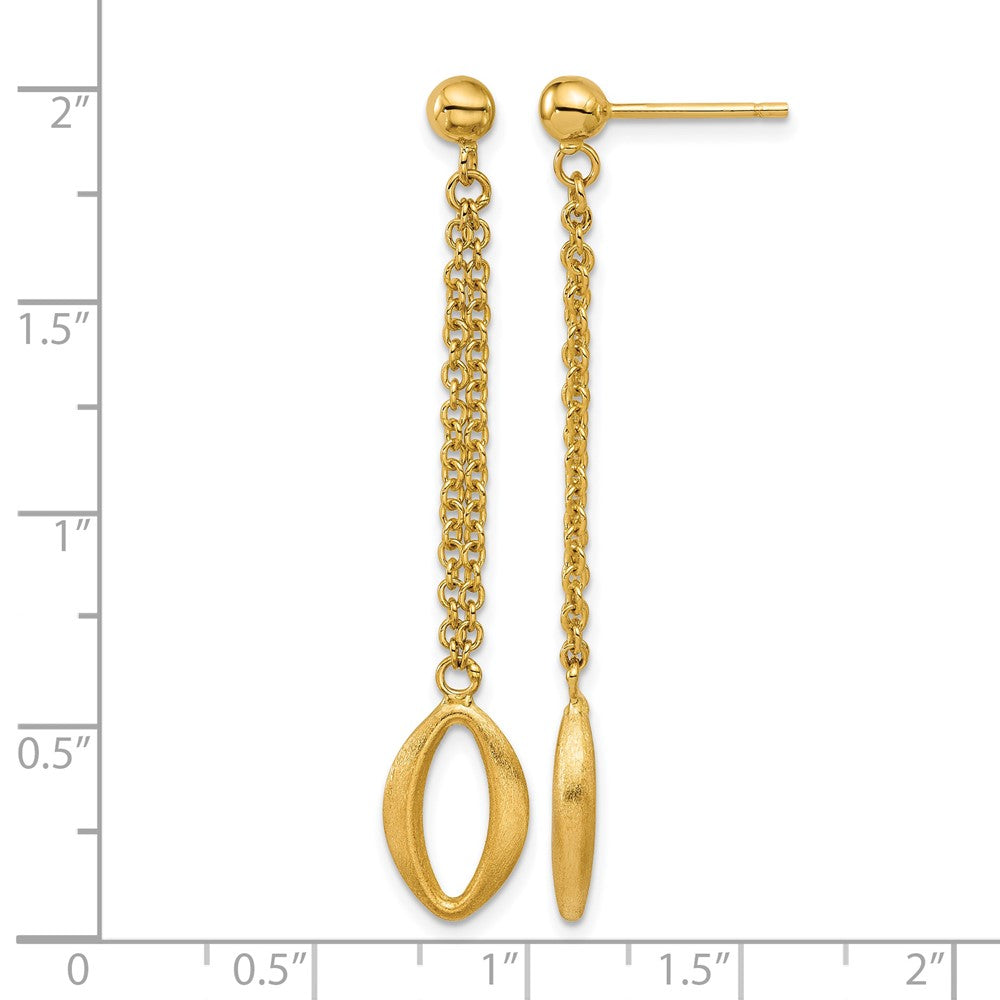 14K Polished and Brushed Navette Link Post Dangle Earrings