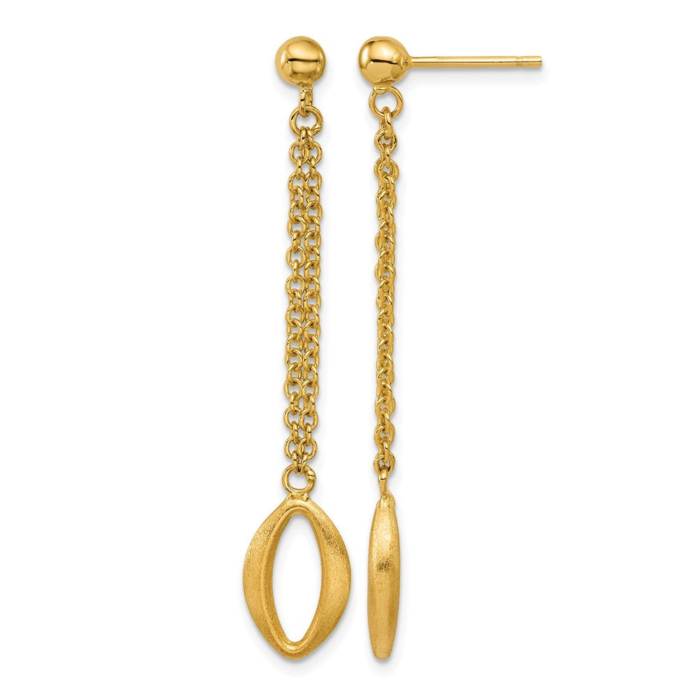 14K Polished and Brushed Navette Link Post Dangle Earrings