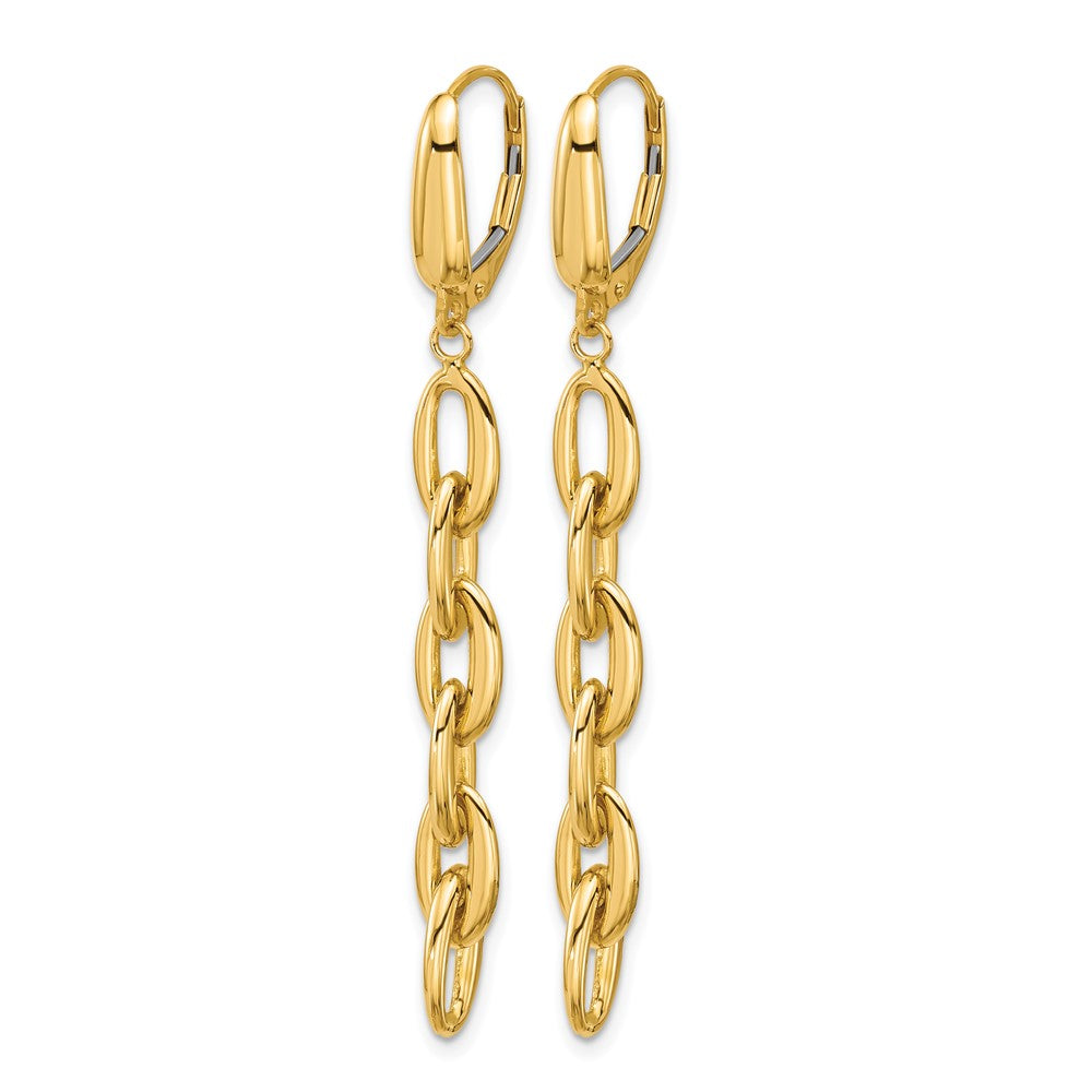 14K Polished Fancy Oval Link Leverback Dangle Earrings