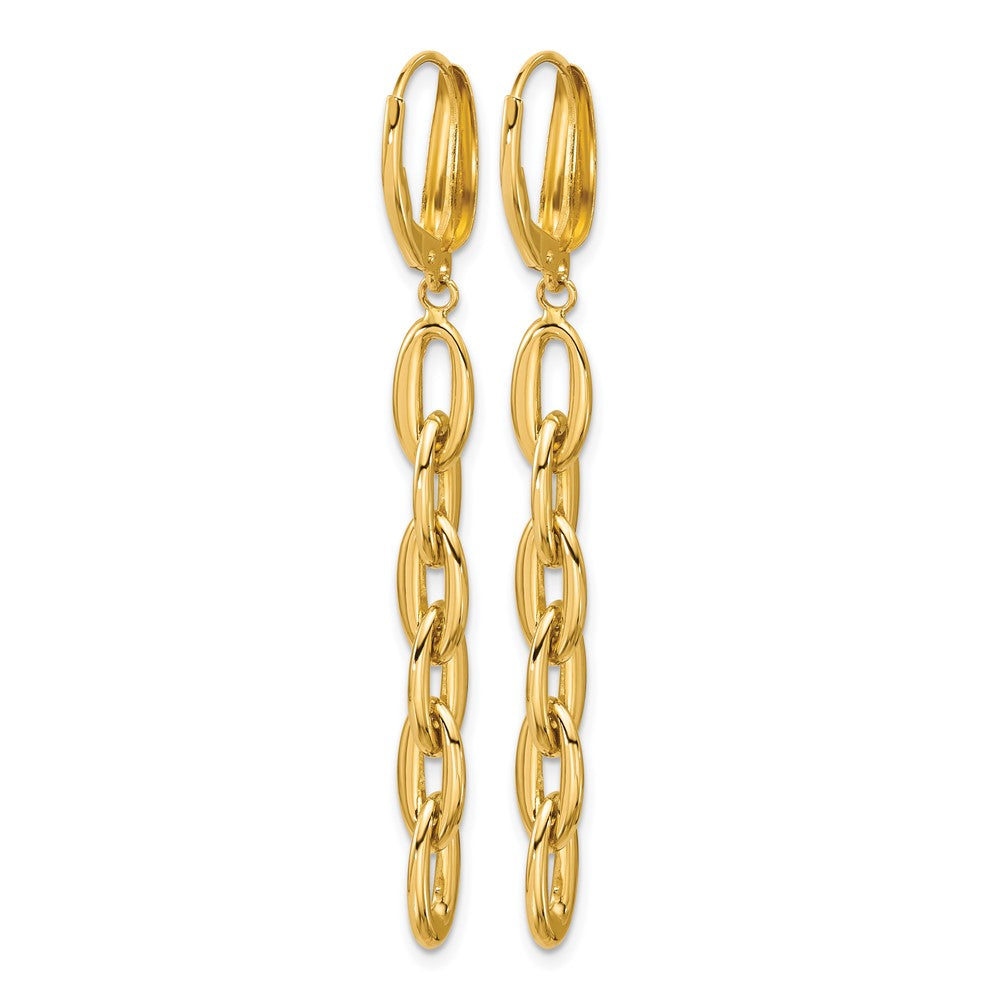14K Polished Fancy Oval Link Leverback Dangle Earrings