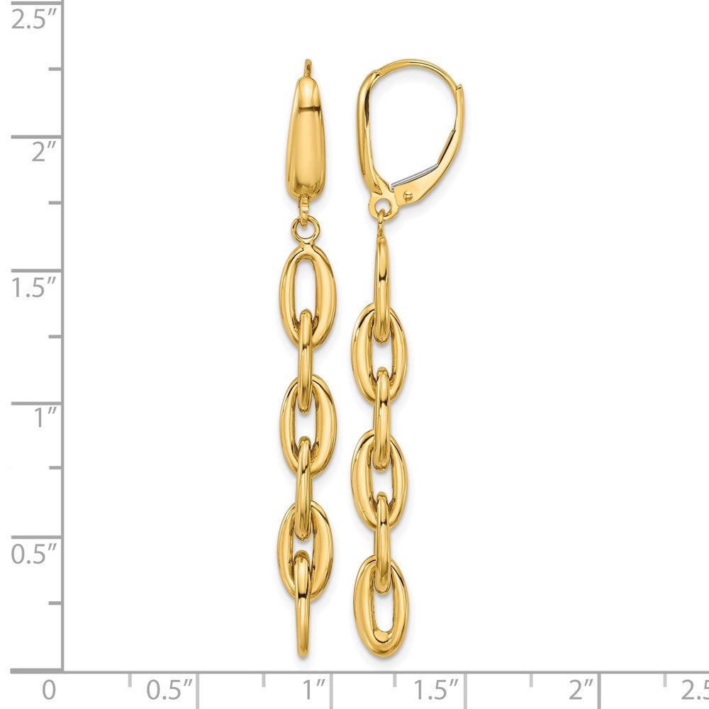 14K Polished Fancy Oval Link Leverback Dangle Earrings