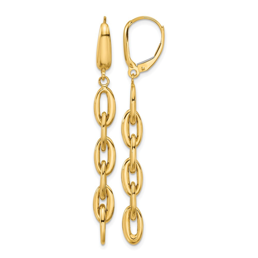 14K Polished Fancy Oval Link Leverback Dangle Earrings