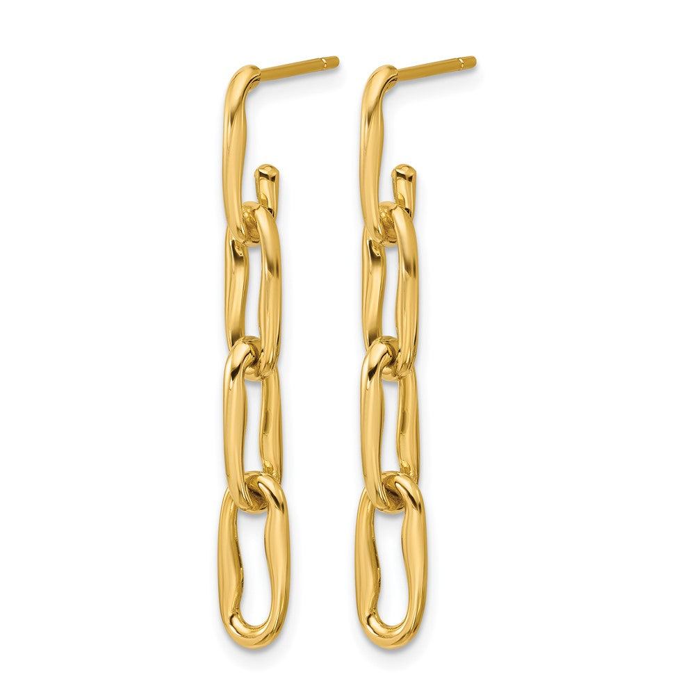 14K Polished Wavy Elongated Oval Link Post Dangle Earrings