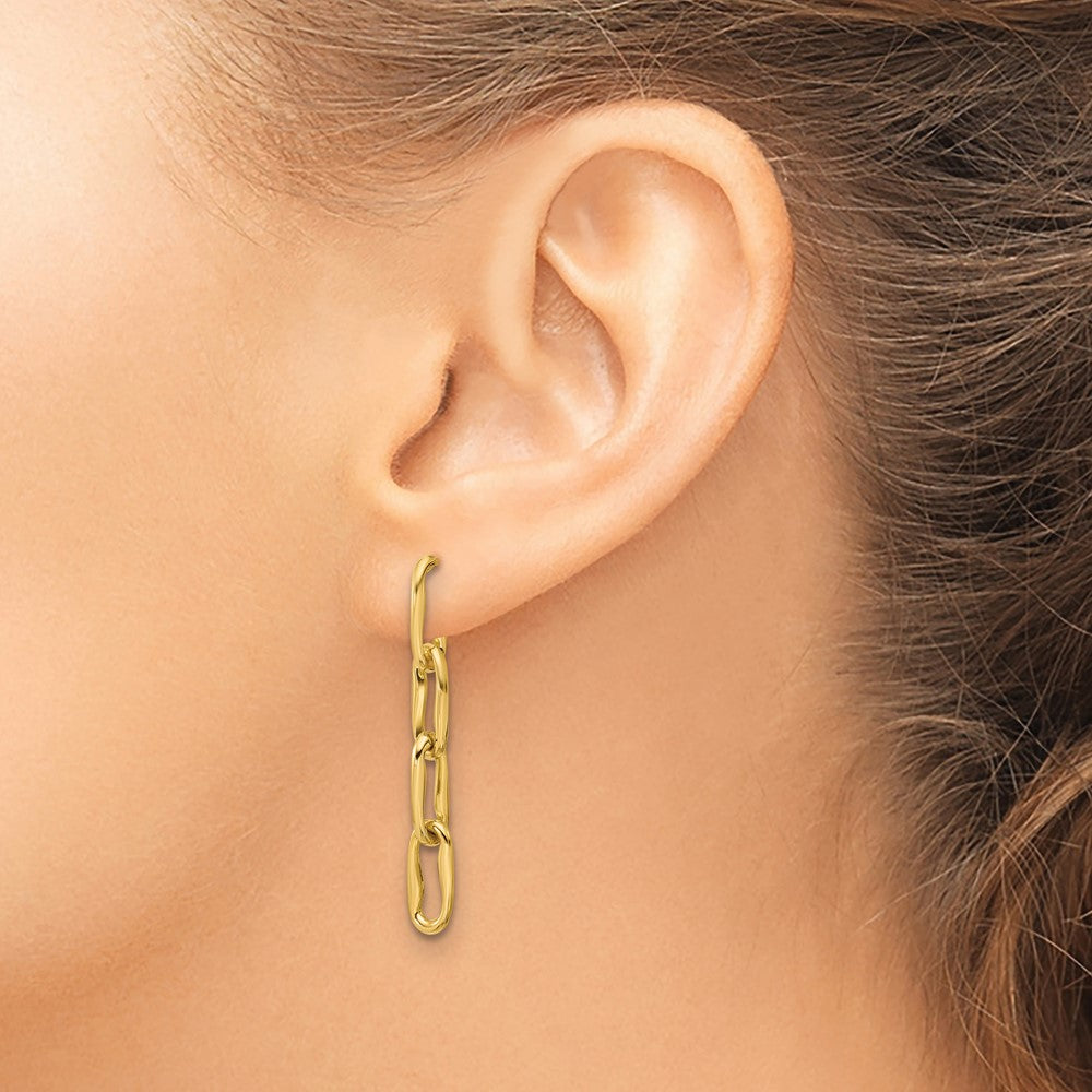 14K Polished Wavy Elongated Oval Link Post Dangle Earrings