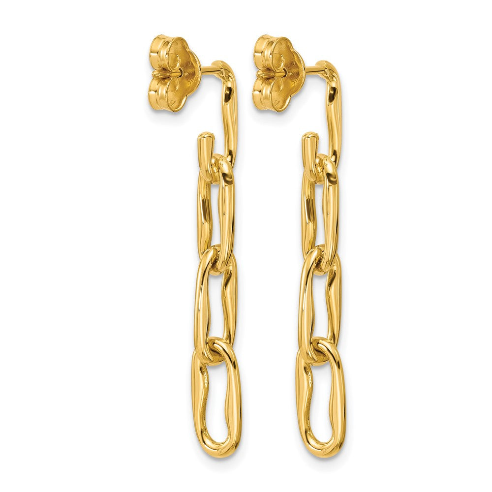 14K Polished Wavy Elongated Oval Link Post Dangle Earrings