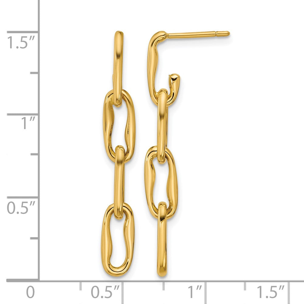 14K Polished Wavy Elongated Oval Link Post Dangle Earrings