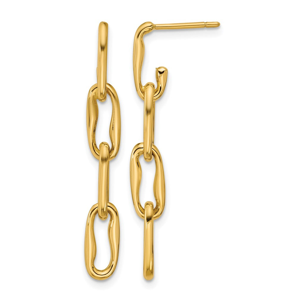 14K Polished Wavy Elongated Oval Link Post Dangle Earrings