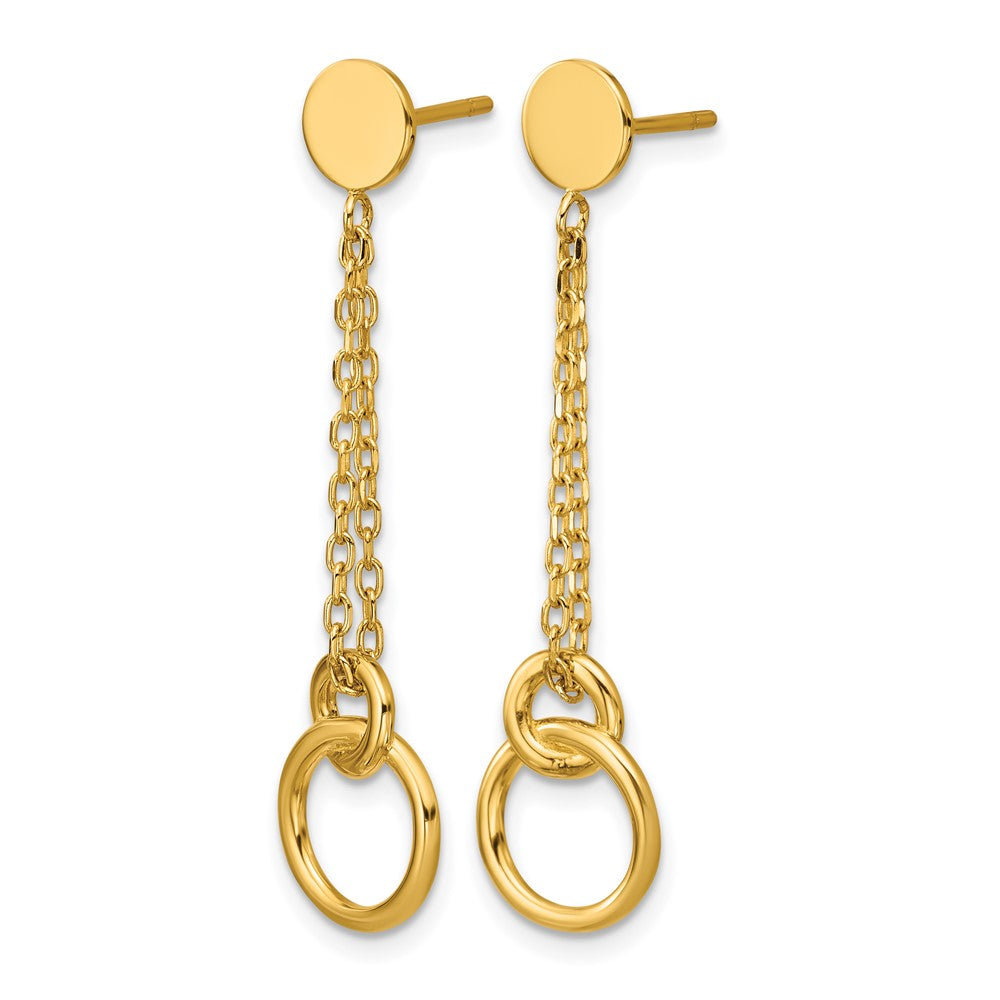 14K Polished 2-Strand Double Circle Post Dangle Earrings