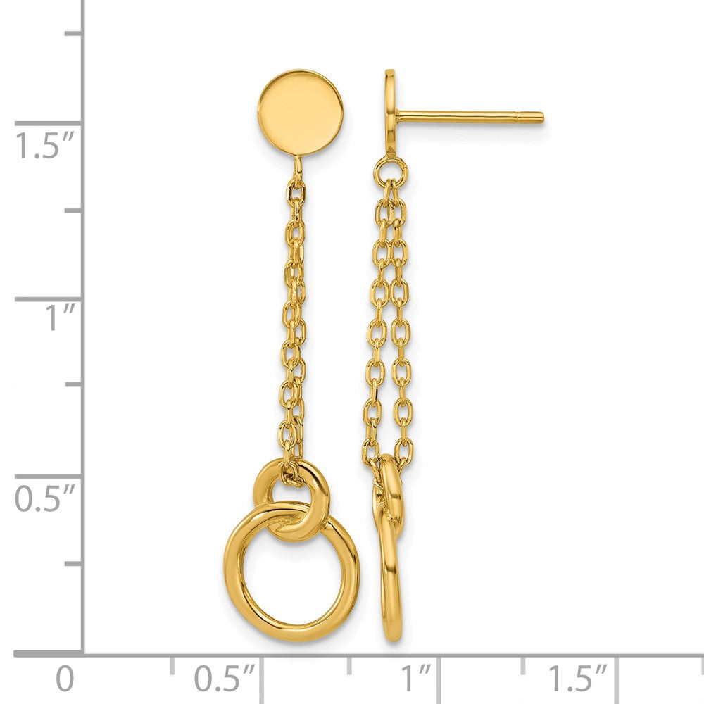 14K Polished 2-Strand Double Circle Post Dangle Earrings