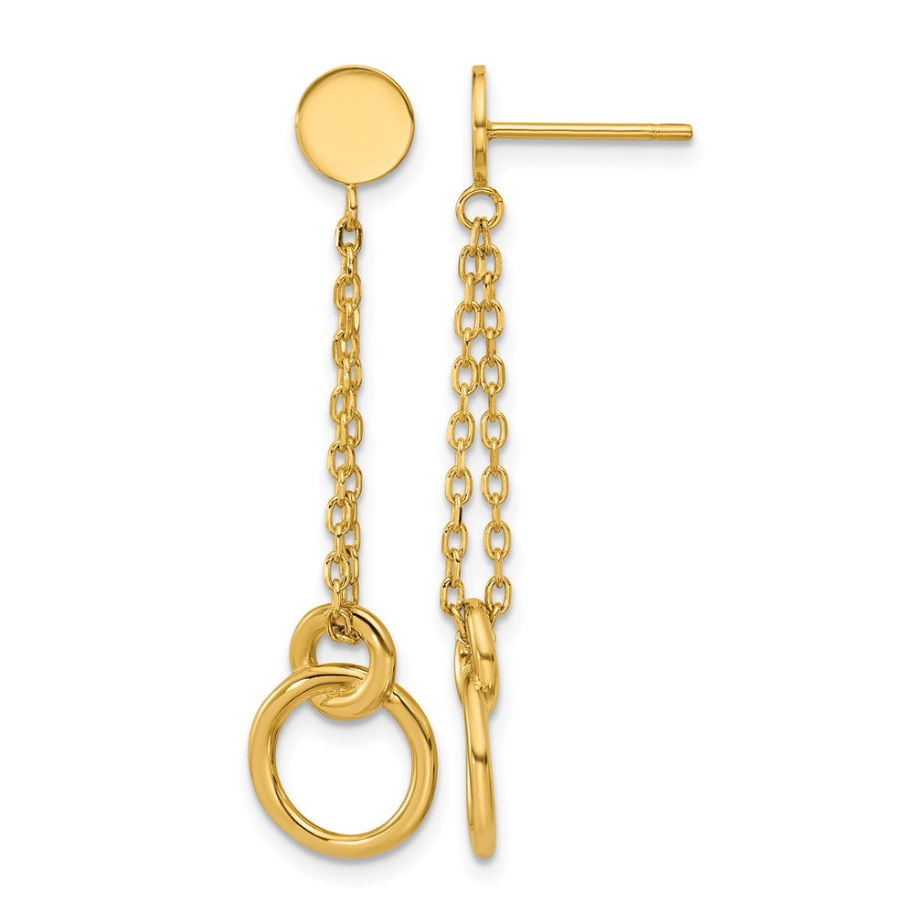 14K Polished 2-Strand Double Circle Post Dangle Earrings