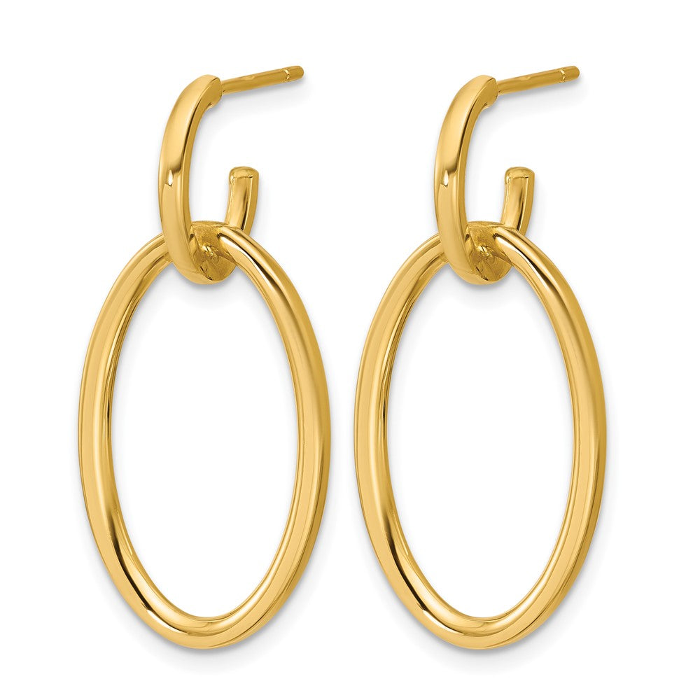 14K Polished Fancy Oval Link Post Dangle Earrings