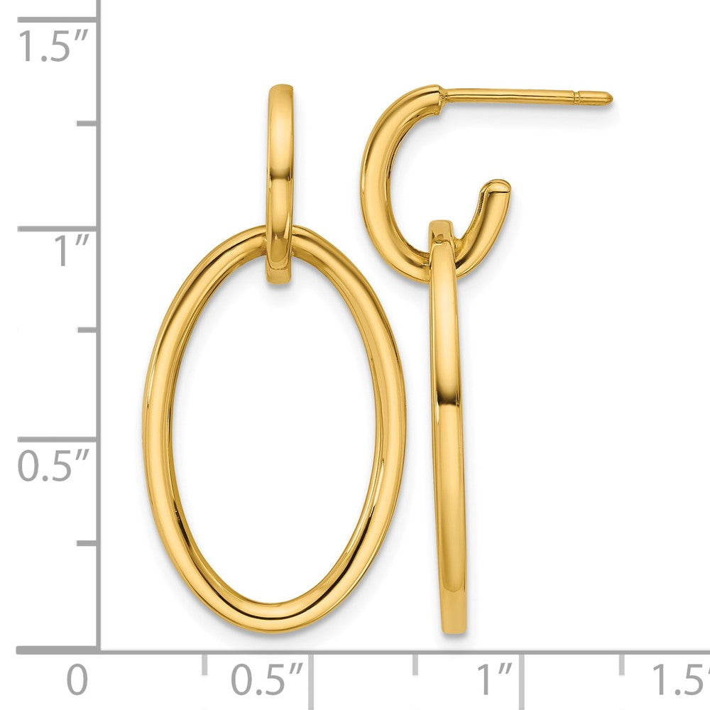 14K Polished Fancy Oval Link Post Dangle Earrings
