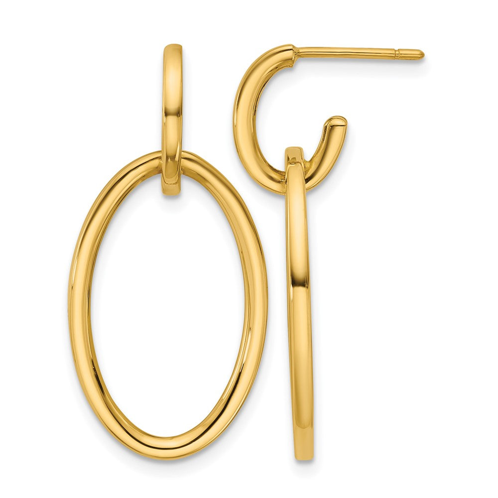 14K Polished Fancy Oval Link Post Dangle Earrings