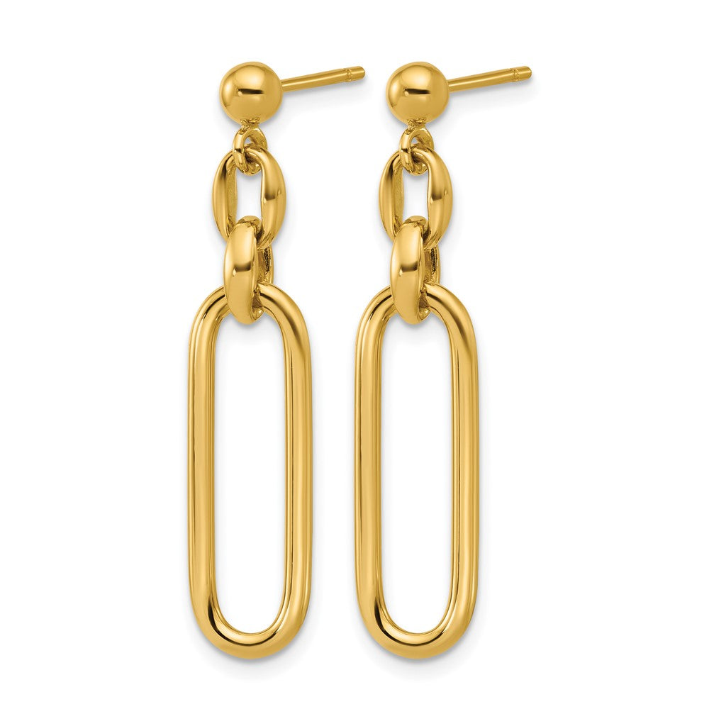 14K Polished Fancy Elongated Oval Link Post Dangle Earrings