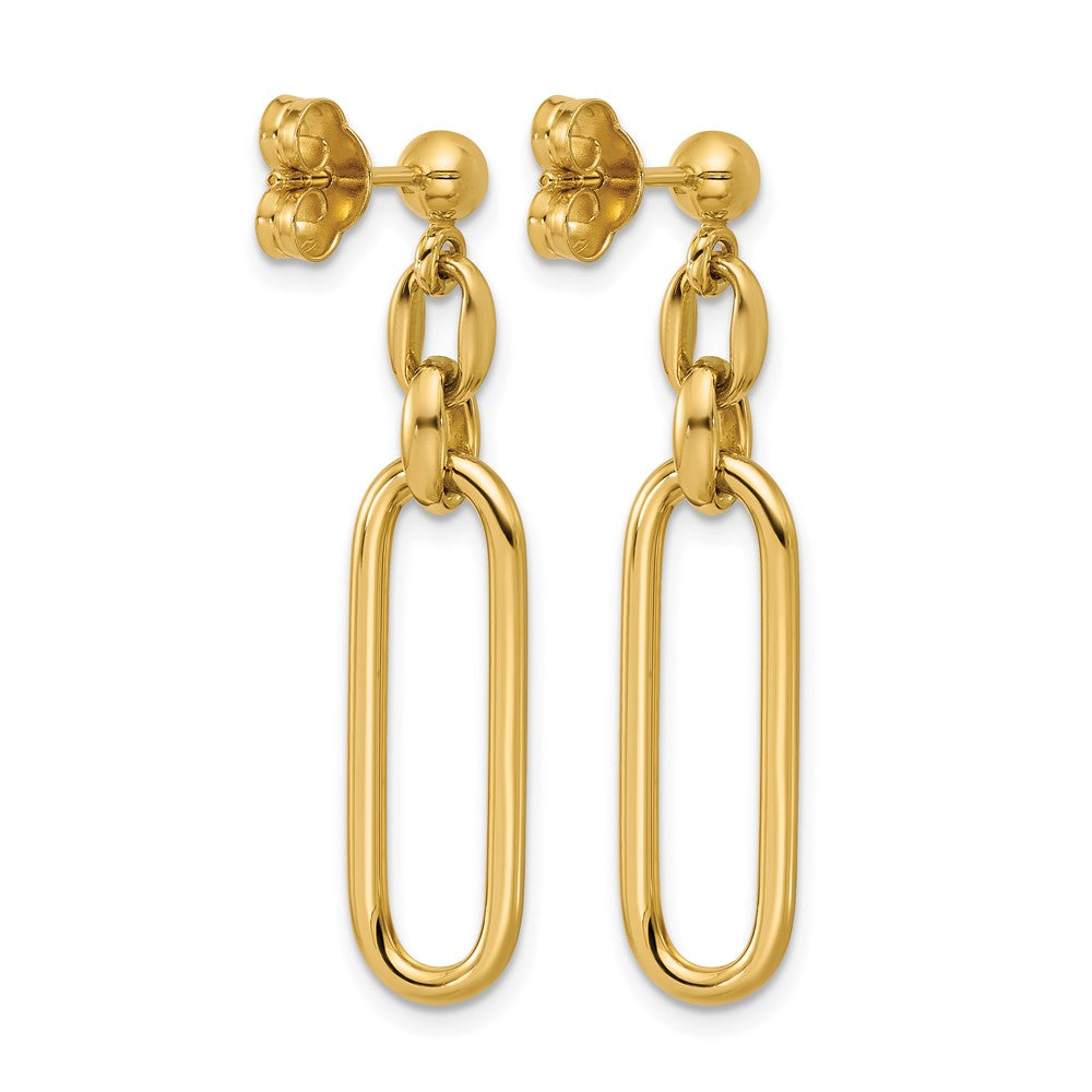 14K Polished Fancy Elongated Oval Link Post Dangle Earrings
