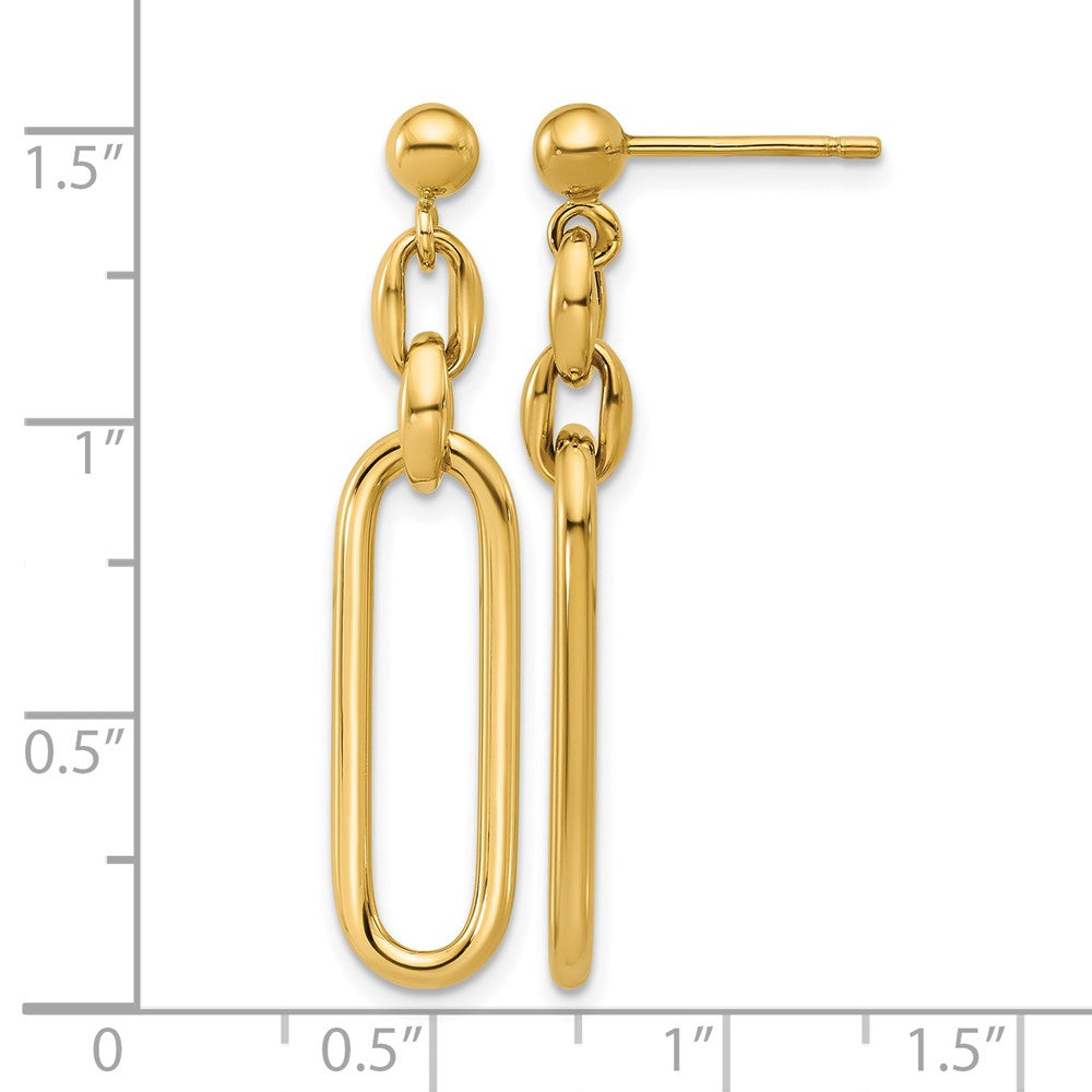 14K Polished Fancy Elongated Oval Link Post Dangle Earrings