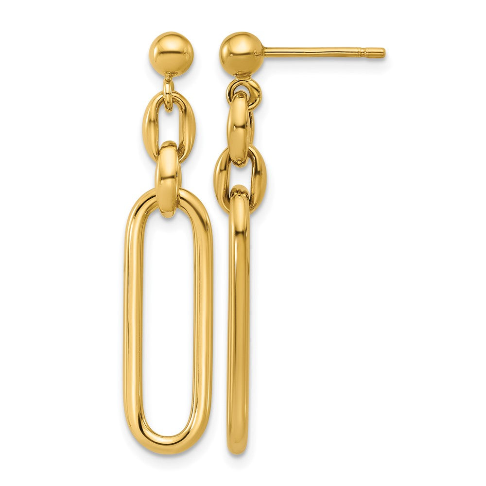 14K Polished Fancy Elongated Oval Link Post Dangle Earrings