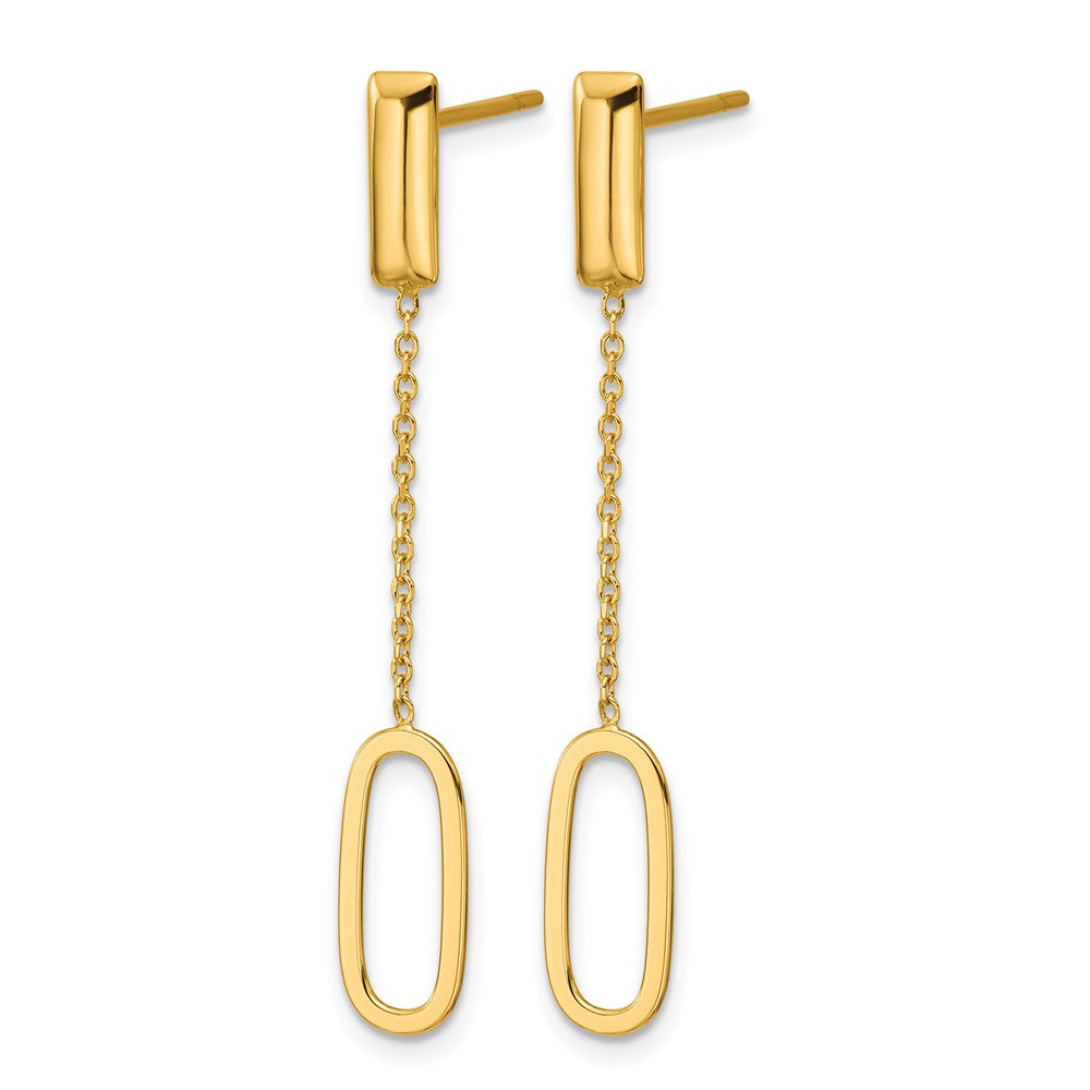 14K Polished Elongated Oval and Bar Post Dangle Earrings