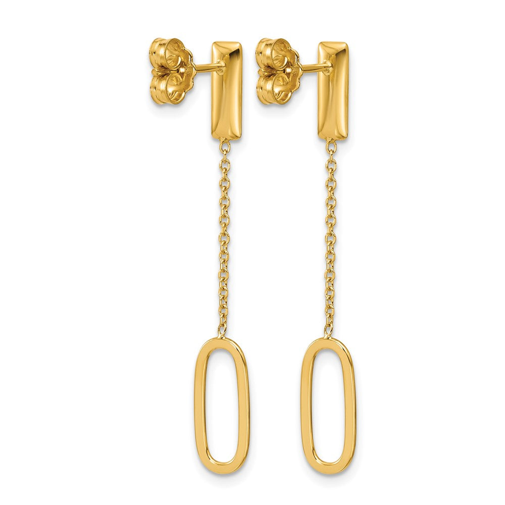 14K Polished Elongated Oval and Bar Post Dangle Earrings