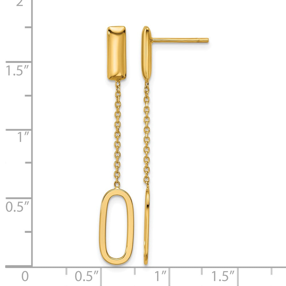 14K Polished Elongated Oval and Bar Post Dangle Earrings