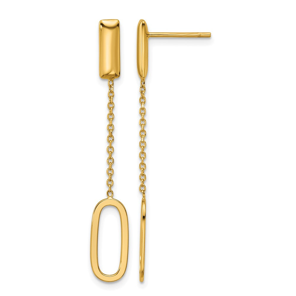 14K Polished Elongated Oval and Bar Post Dangle Earrings