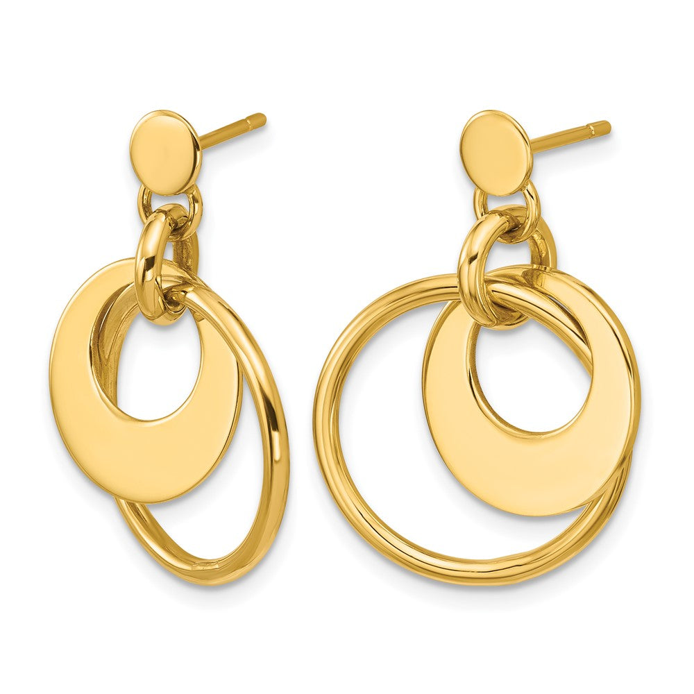 14K Polished Fancy Double Circle Post Dangle Earrings