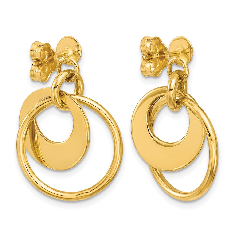 14K Polished Fancy Double Circle Post Dangle Earrings