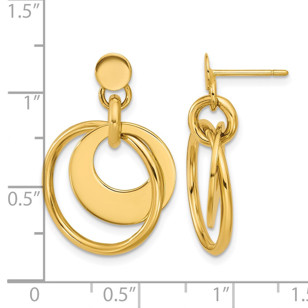 14K Polished Fancy Double Circle Post Dangle Earrings