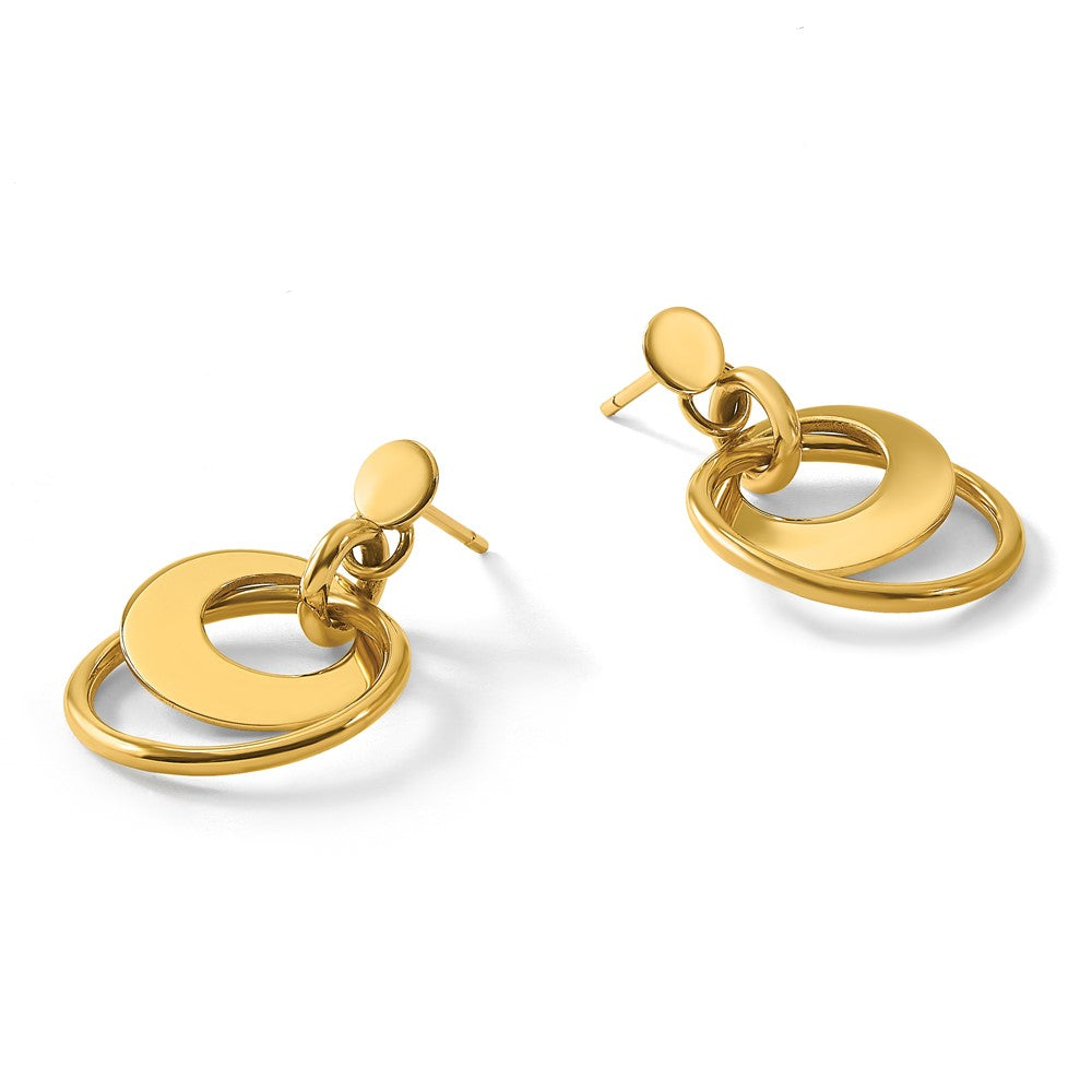 14K Polished Fancy Double Circle Post Dangle Earrings