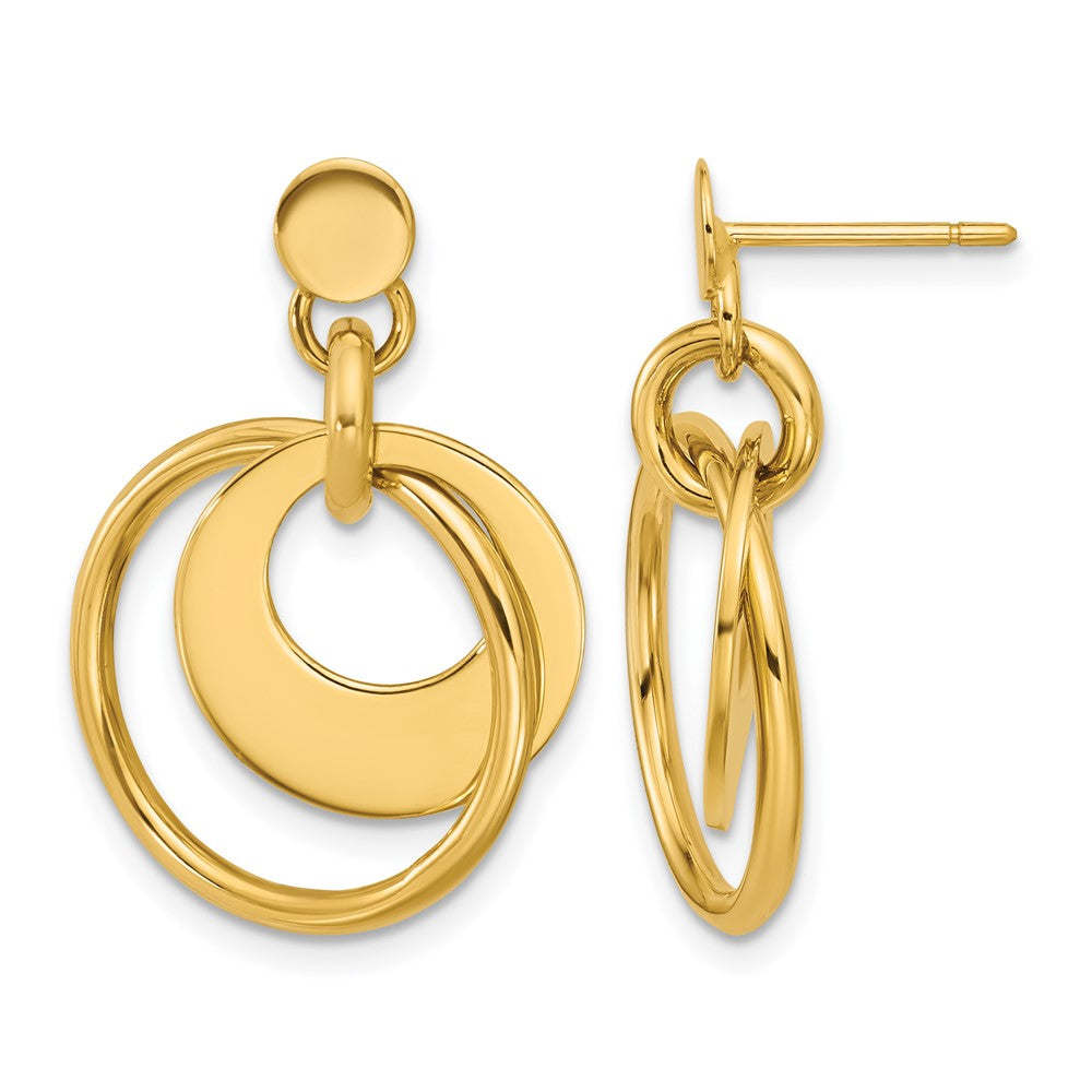 14K Polished Fancy Double Circle Post Dangle Earrings