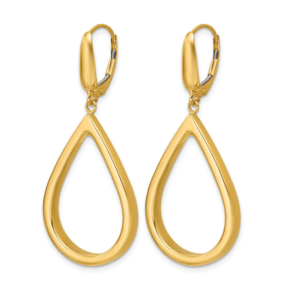 14K Polished Open Teardrop Leverback Dangle Earrings