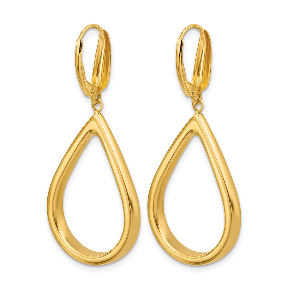 14K Polished Open Teardrop Leverback Dangle Earrings