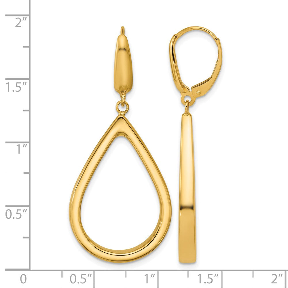 14K Polished Open Teardrop Leverback Dangle Earrings